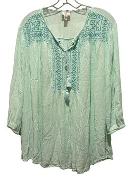 100% Rayon Mint Green Embroidered Tunic